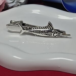 Men’s Swordfish Tie Clip Silver Fish Tie Bar Novelty Business Formal Fisherman